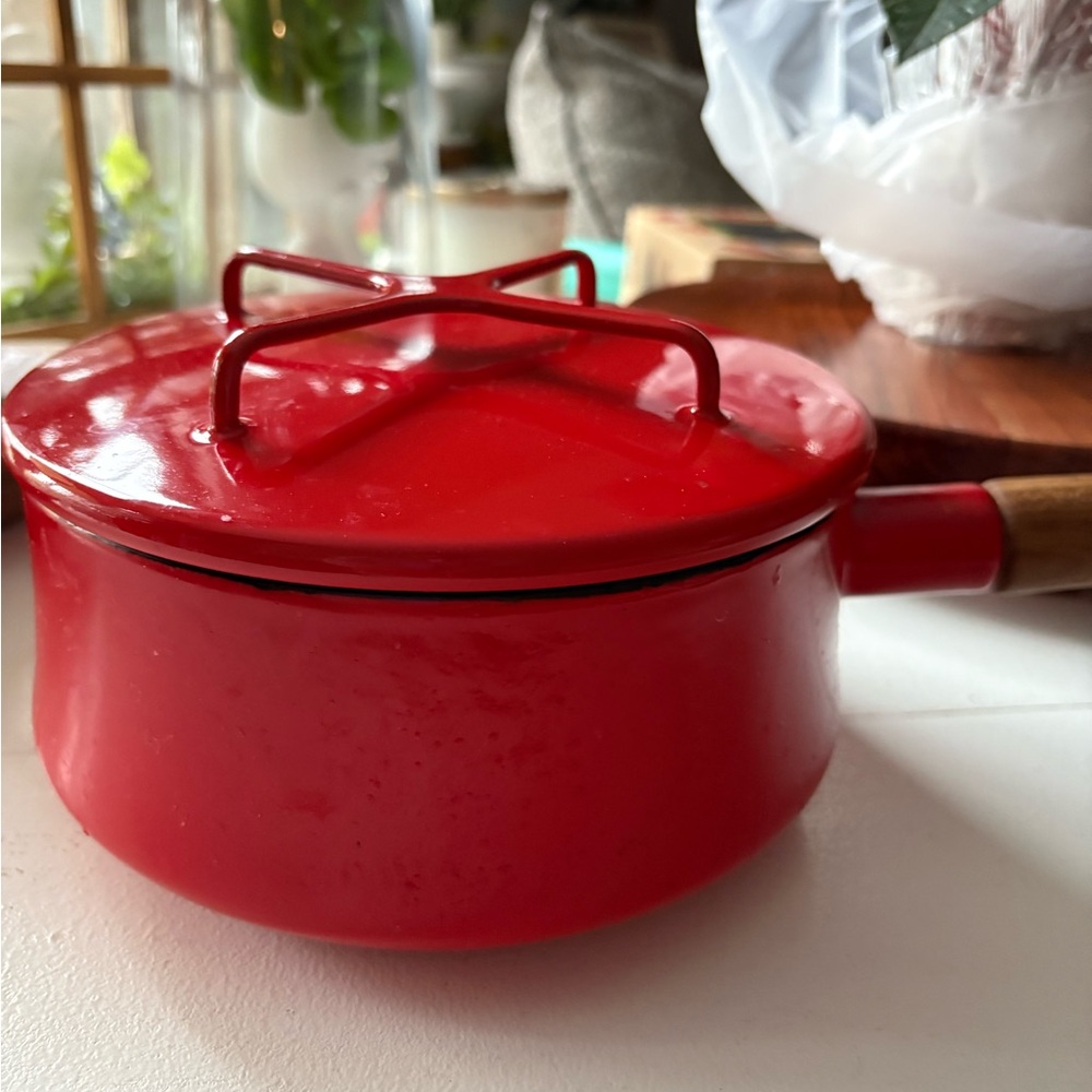 Dansk Red Enamel Saucepan with Wooden Handle 2 quart